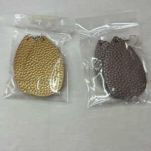 2 pair faux pebbled leather earrings (gold/silver)